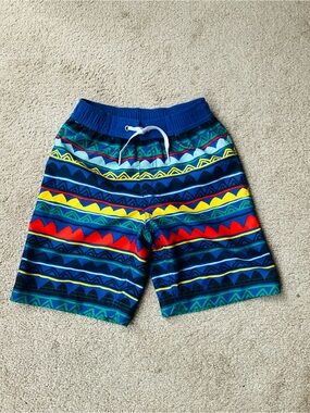 Hanna Andersson Sunblock Swim Trunks, Baltic Blue/Multi - Size 110 (US 5) (VGUC)